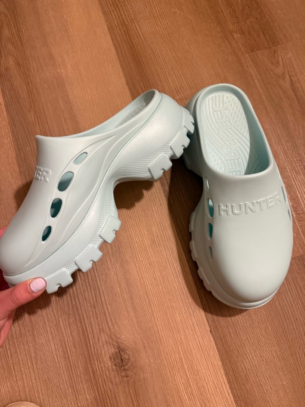 Hunter Aqua Blue Platform Clog Mules - Picture 13 of 14